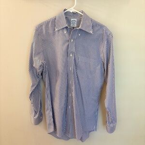 👔 Brooks Brothers Slim Fit 15-33 Dress Shirt – Blue Bengal Striped, Non-Iron